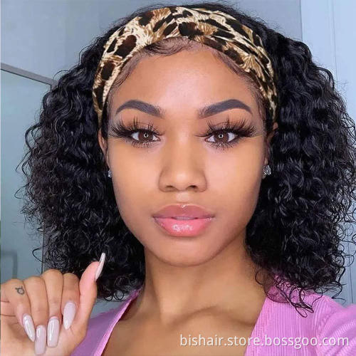 Water wave headband wig real human hair without glue headband wig Brazil real human hair without lace front wig machine made